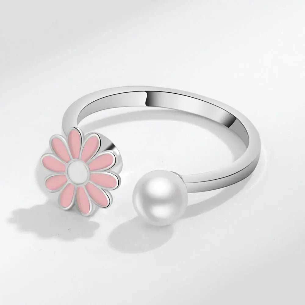 925 Sterling Silver Sunflower Diamond Zircon Rotatable Ring for Women Gift Relieve Stress Ring Jewelry Wholesale