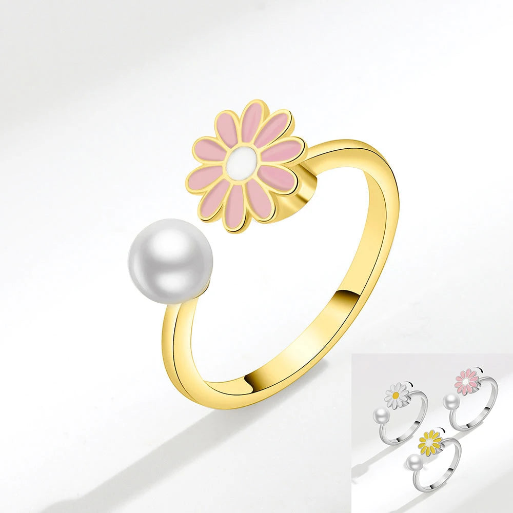 925 Sterling Silver Sunflower Diamond Zircon Rotatable Ring for Women Gift Relieve Stress Ring Jewelry Wholesale