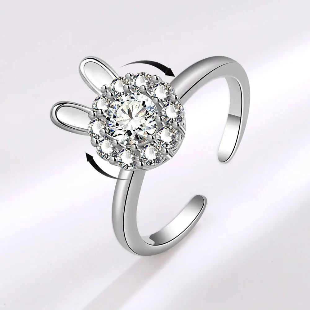 925 Sterling Silver Sunflower Diamond Zircon Rotatable Ring for Women Gift Relieve Stress Ring Jewelry Wholesale