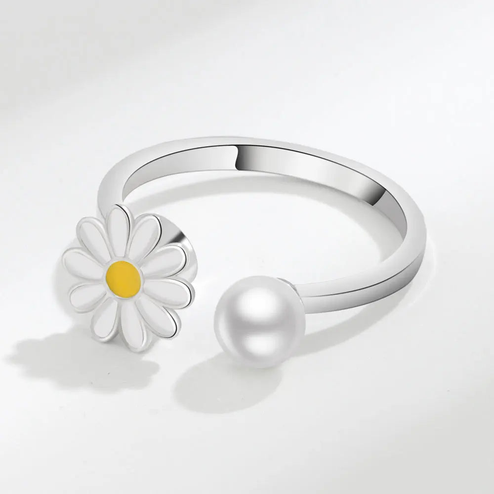 925 Sterling Silver Sunflower Diamond Zircon Rotatable Ring for Women Gift Relieve Stress Ring Jewelry Wholesale