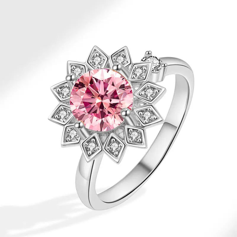 925 Sterling Silver Sunflower Diamond Zircon Rotatable Ring for Women Gift Relieve Stress Ring Jewelry Wholesale