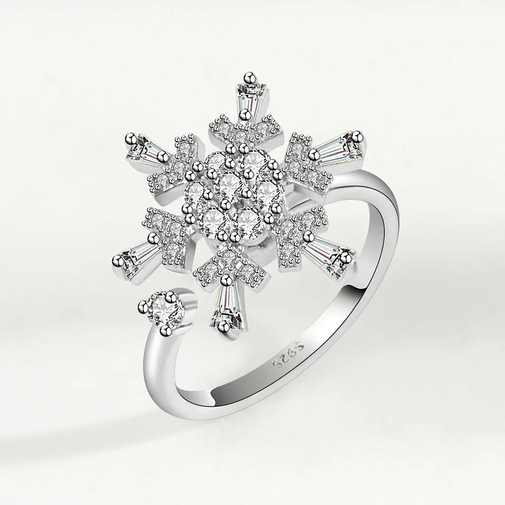 925 Sterling Silver Sunflower Diamond Zircon Rotatable Ring for Women Gift Relieve Stress Ring Jewelry Wholesale