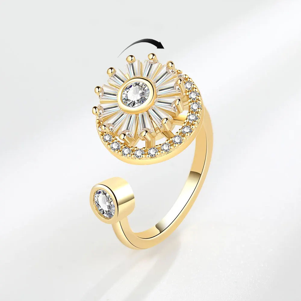 925 Sterling Silver Sunflower Diamond Zircon Rotatable Ring for Women Gift Relieve Stress Ring Jewelry Wholesale