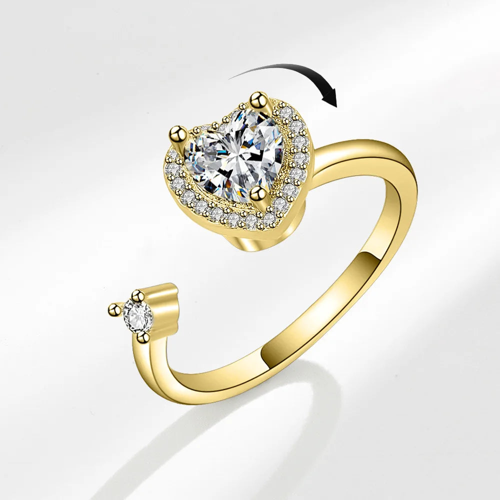 925 Sterling Silver Sunflower Diamond Zircon Rotatable Ring for Women Gift Relieve Stress Ring Jewelry Wholesale