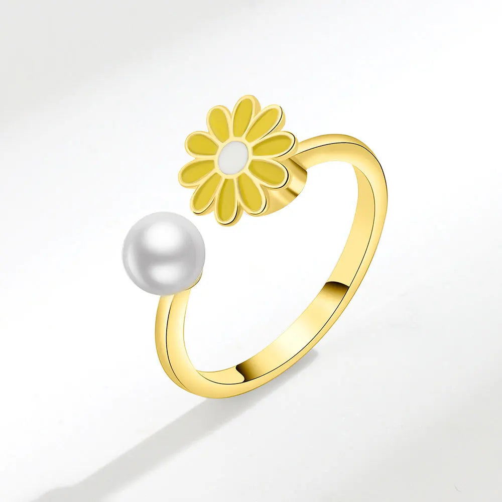 925 Sterling Silver Sunflower Diamond Zircon Rotatable Ring for Women Gift Relieve Stress Ring Jewelry Wholesale