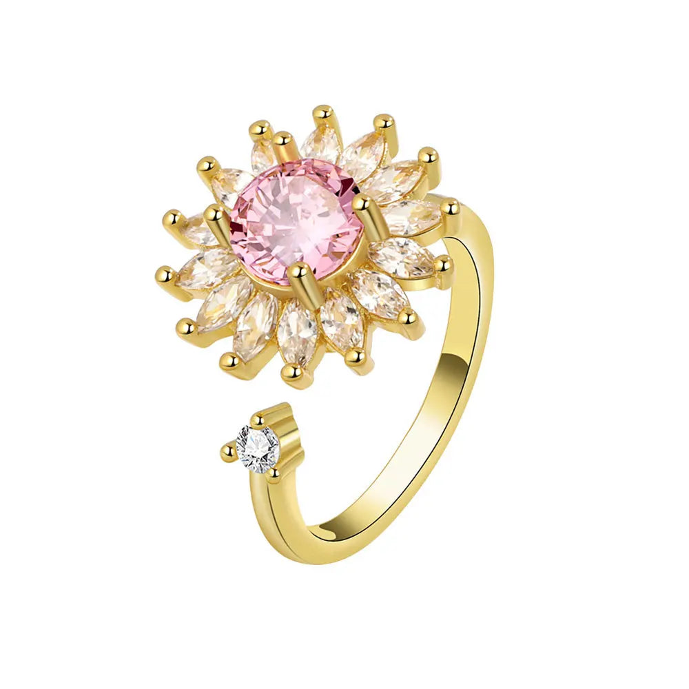 925 Sterling Silver Sunflower Diamond Zircon Rotatable Ring for Women Gift Relieve Stress Ring Jewelry Wholesale