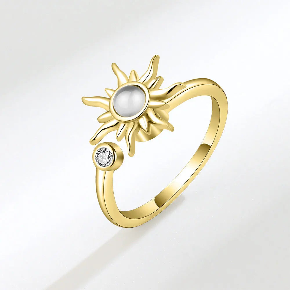 925 Sterling Silver Sunflower Diamond Zircon Rotatable Ring for Women Gift Relieve Stress Ring Jewelry Wholesale