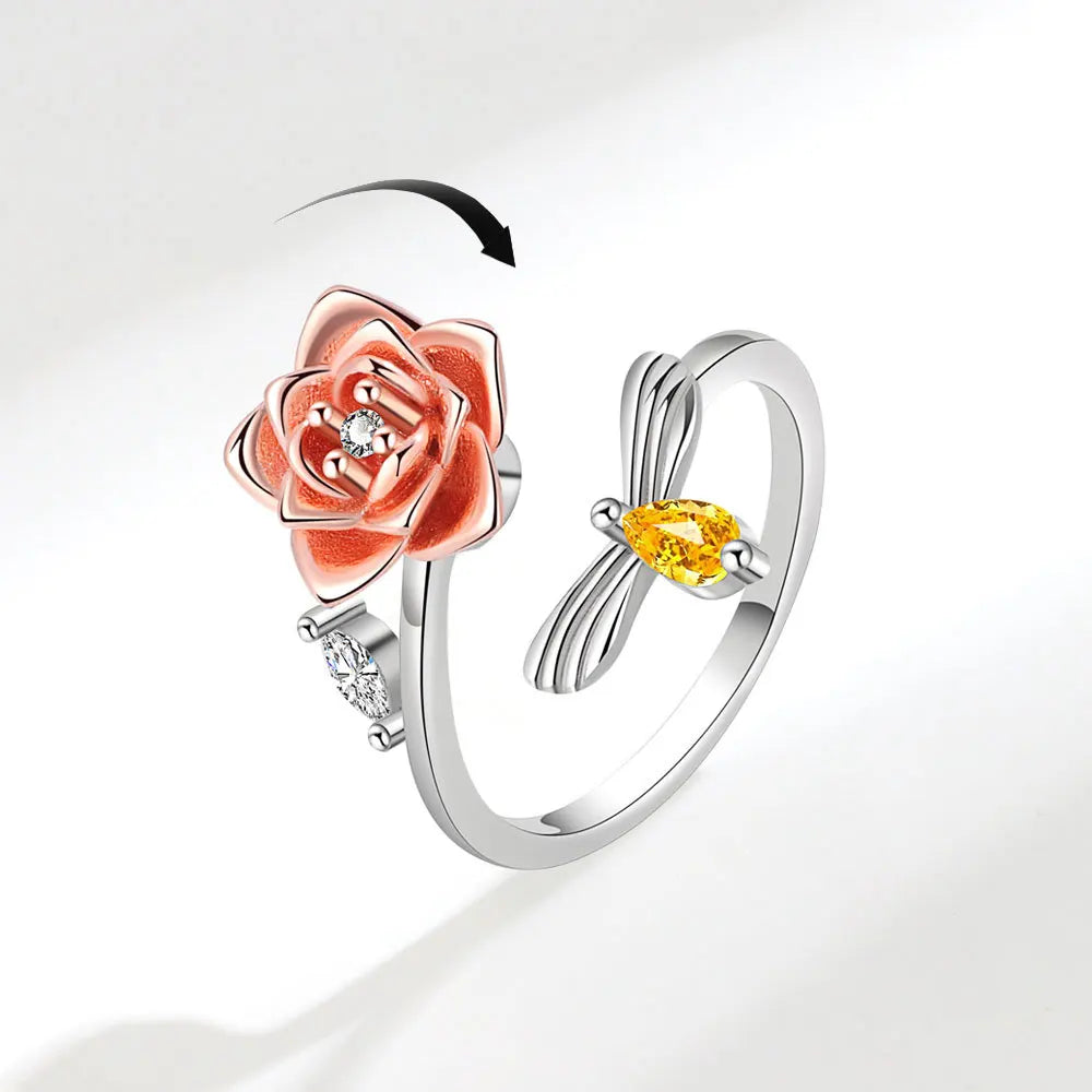 925 Sterling Silver Sunflower Diamond Zircon Rotatable Ring for Women Gift Relieve Stress Ring Jewelry Wholesale