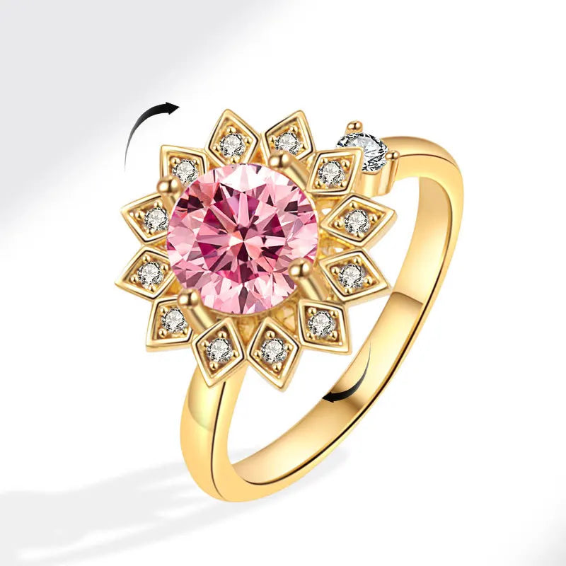 925 Sterling Silver Sunflower Diamond Zircon Rotatable Ring for Women Gift Relieve Stress Ring Jewelry Wholesale