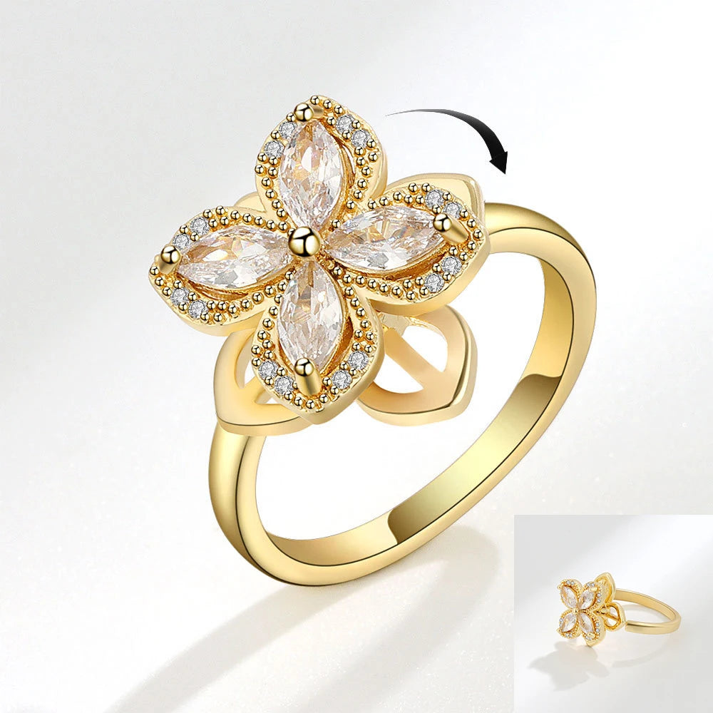 925 Sterling Silver Sunflower Diamond Zircon Rotatable Ring for Women Gift Relieve Stress Ring Jewelry Wholesale
