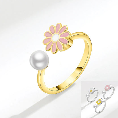 925 Sterling Silver Sunflower Diamond Zircon Rotatable Ring for Women Gift Relieve Stress Ring Jewelry Wholesale