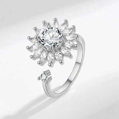 925 Sterling Silver Sunflower Diamond Zircon Rotatable Ring for Women Gift Relieve Stress Ring Jewelry Wholesale