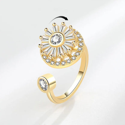925 Sterling Silver Sunflower Diamond Zircon Rotatable Ring for Women Gift Relieve Stress Ring Jewelry Wholesale
