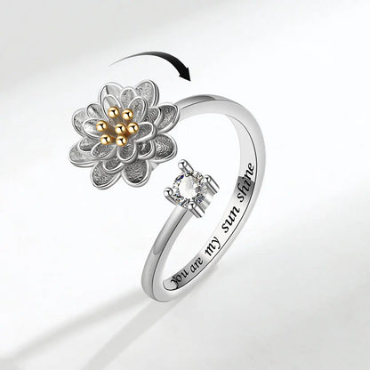 925 Sterling Silver Sunflower Diamond Zircon Rotatable Ring for Women Gift Relieve Stress Ring Jewelry Wholesale