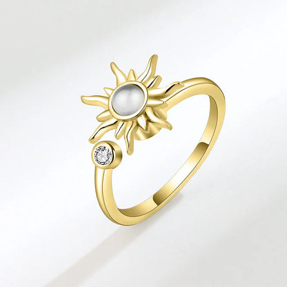 925 Sterling Silver Sunflower Diamond Zircon Rotatable Ring for Women Gift Relieve Stress Ring Jewelry Wholesale