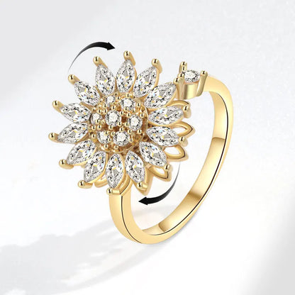 925 Sterling Silver Sunflower Diamond Zircon Rotatable Ring for Women Gift Relieve Stress Ring Jewelry Wholesale