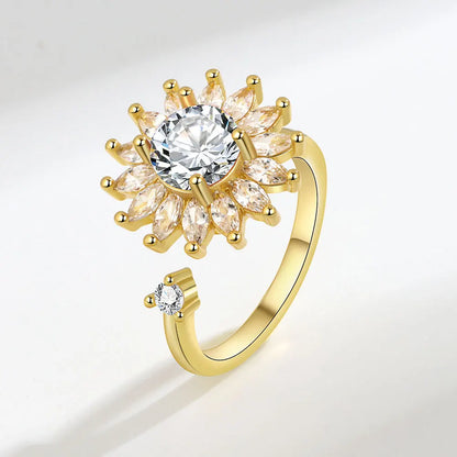 925 Sterling Silver Sunflower Diamond Zircon Rotatable Ring for Women Gift Relieve Stress Ring Jewelry Wholesale