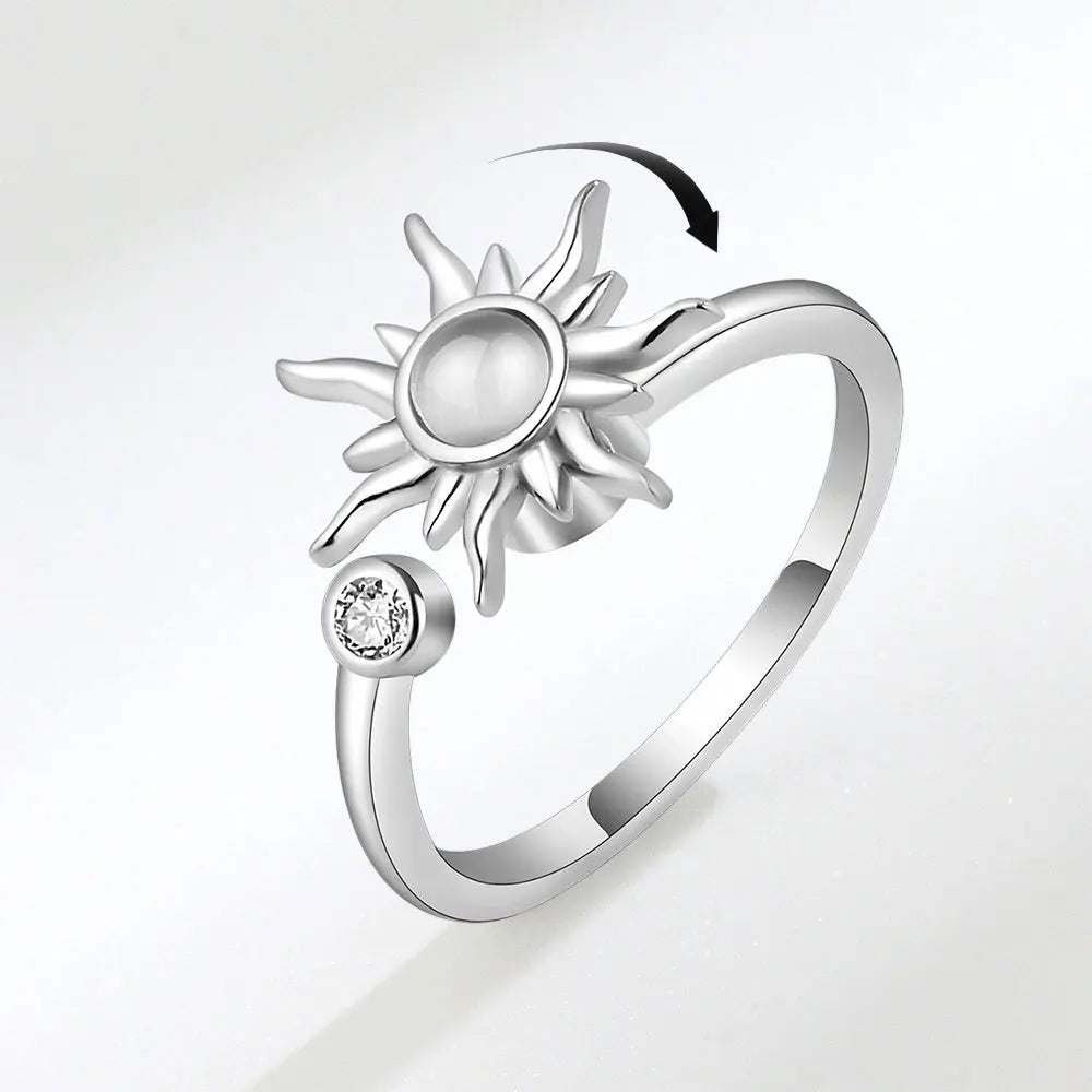 925 Sterling Silver Sunflower Diamond Zircon Rotatable Ring for Women Gift Relieve Stress Ring Jewelry Wholesale