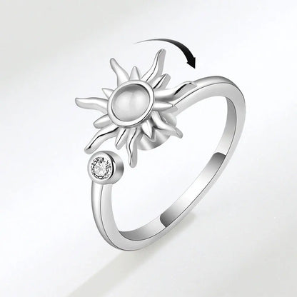 925 Sterling Silver Sunflower Diamond Zircon Rotatable Ring for Women Gift Relieve Stress Ring Jewelry Wholesale